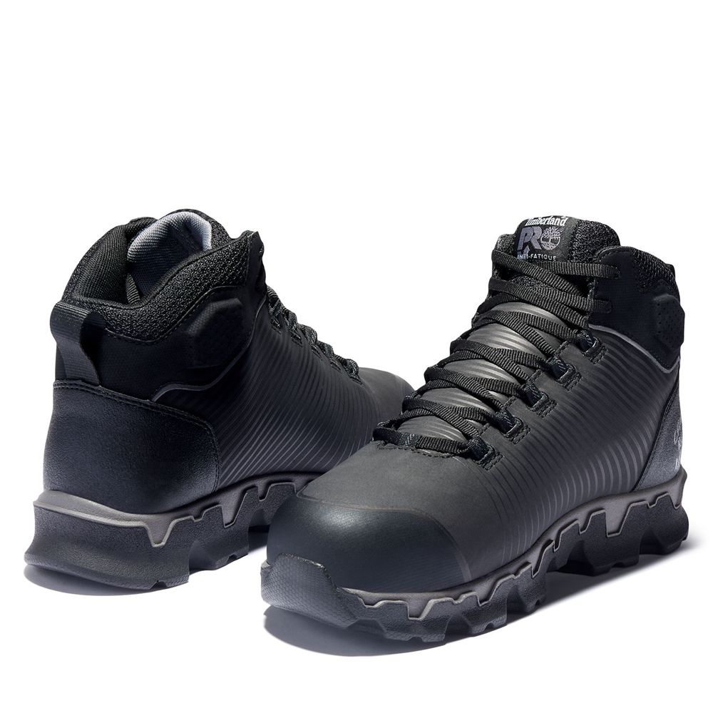 Bocanci Pro Timberland Barbati Negrii - Powertrain Sport Mid Alloy Toe Eh Work Shoes - Romania - UFS